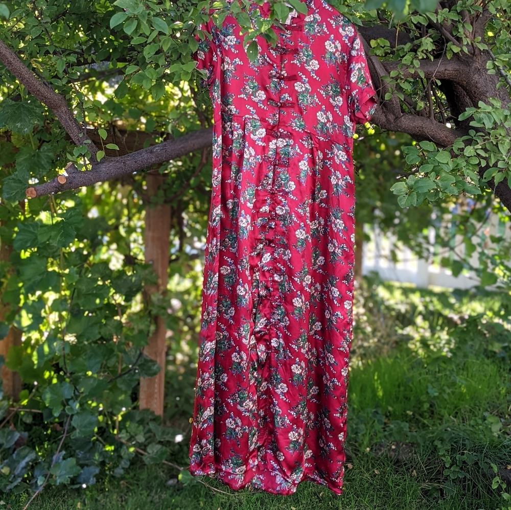 Vintage April Cornell rayon cheongsam shirt dress mandarin collar